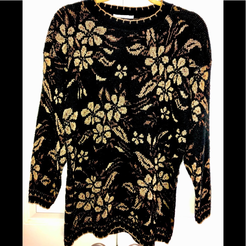 Vintage Dana Scott Black/Gold Lurex Sweater Med